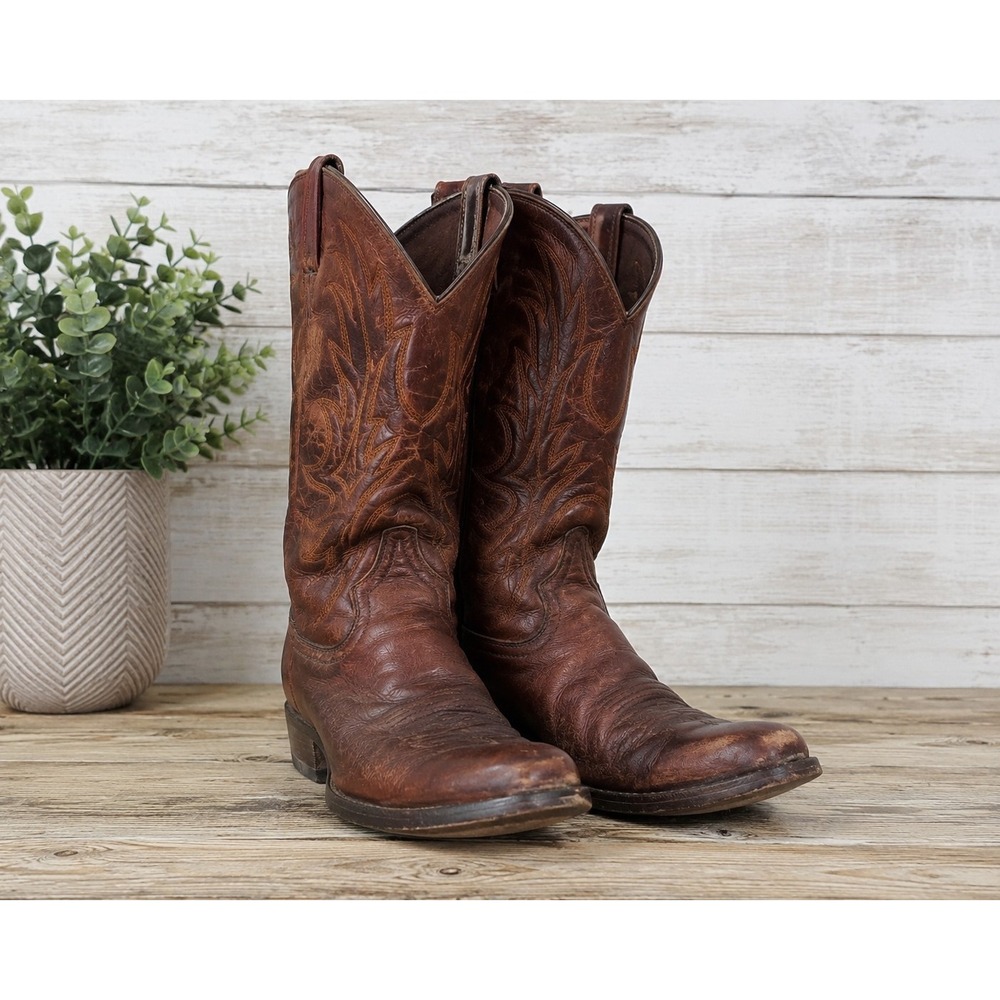 Vintage Frye 3205 Western Cowboy Boots Women's 9.5 B USA Cognac Brown Leather...